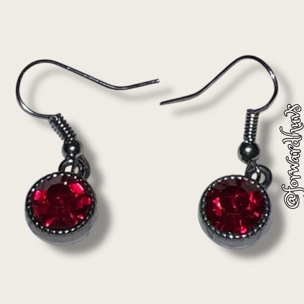 Bundle Sale 3 for $15 | Red Gemstone Circle Dangle Earrings